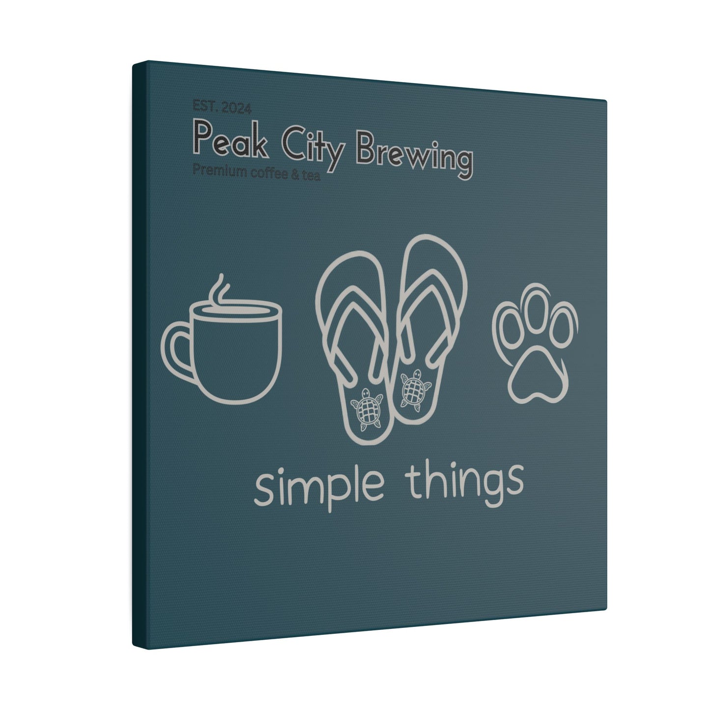 Simple things coffee flip flops and dog paw canvas wall art - teal