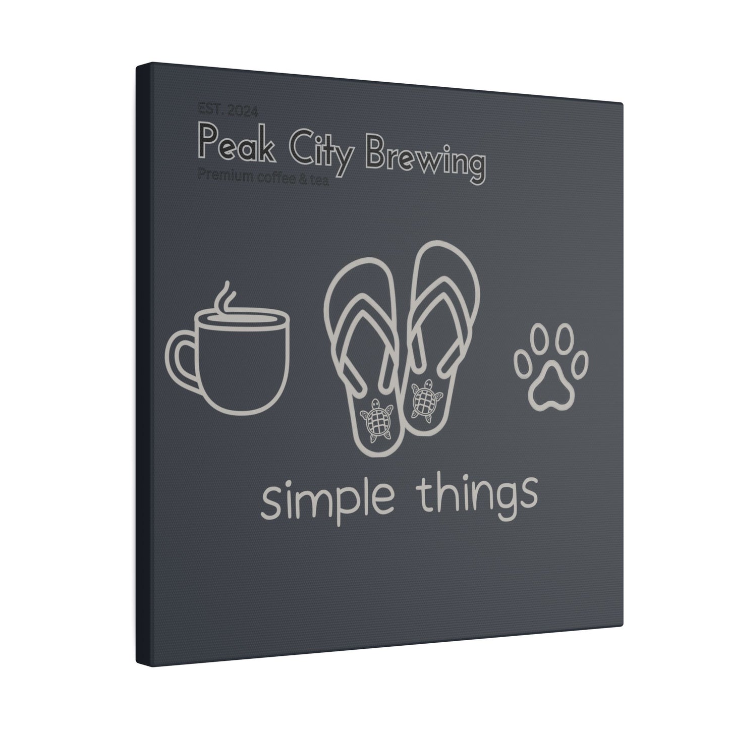 Simple things coffee flip flops and cat paw canvas wall art - faded gray