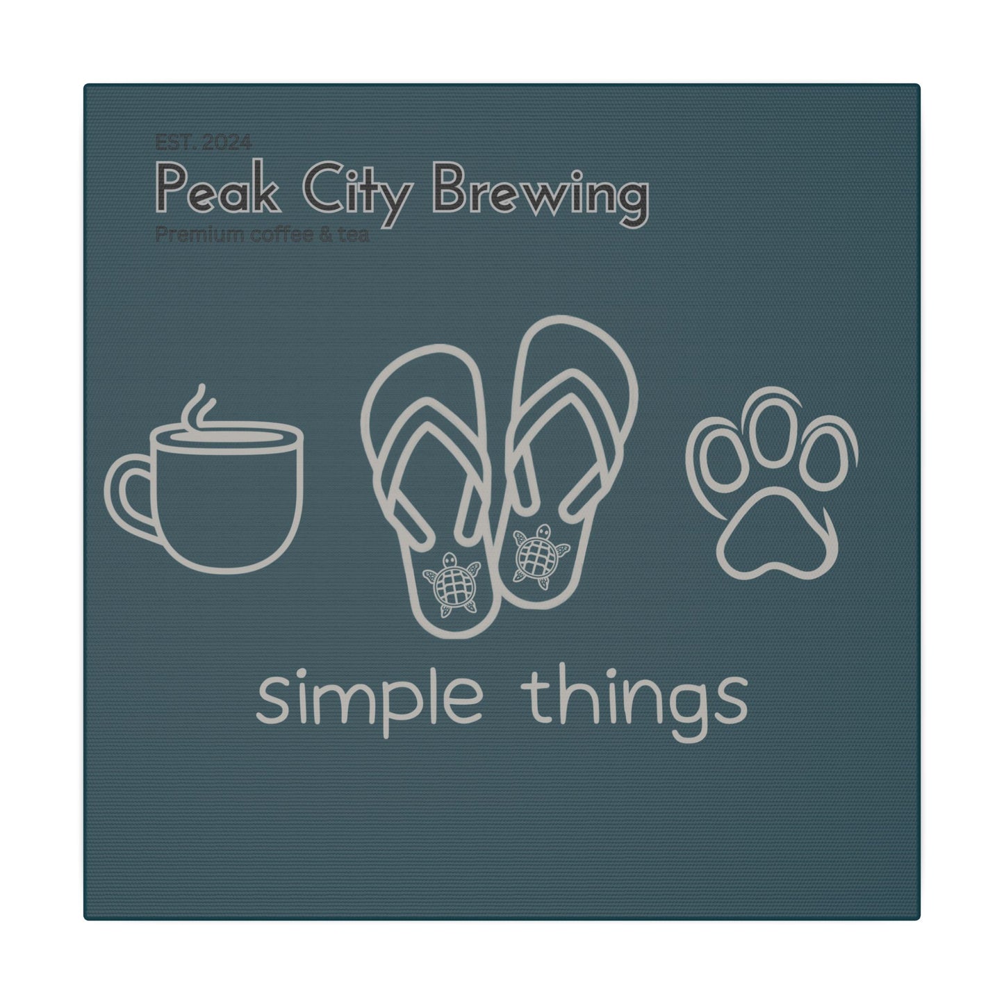 Simple things coffee flip flops and dog paw canvas wall art - teal