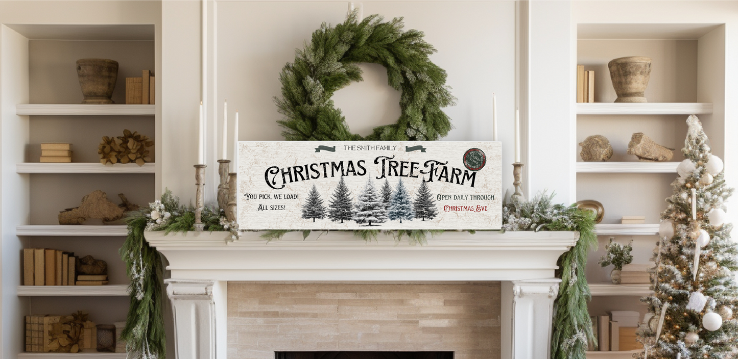 Christmas tree farm sign, Holiday Canvas Rustic Vintage Christmas Wall Decor