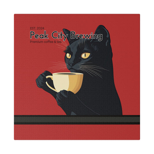 Cat Drinking Latte canvas wall art accent decor | Red