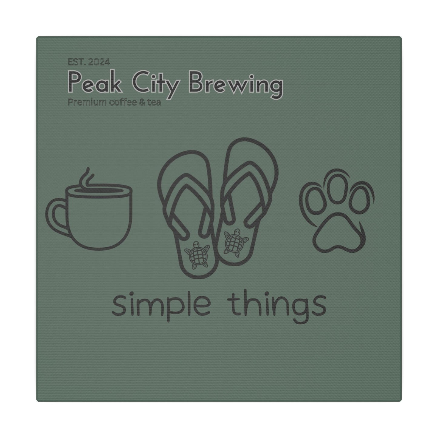 Simple things coffee flip flops and dog paw canvas wall art - faded green