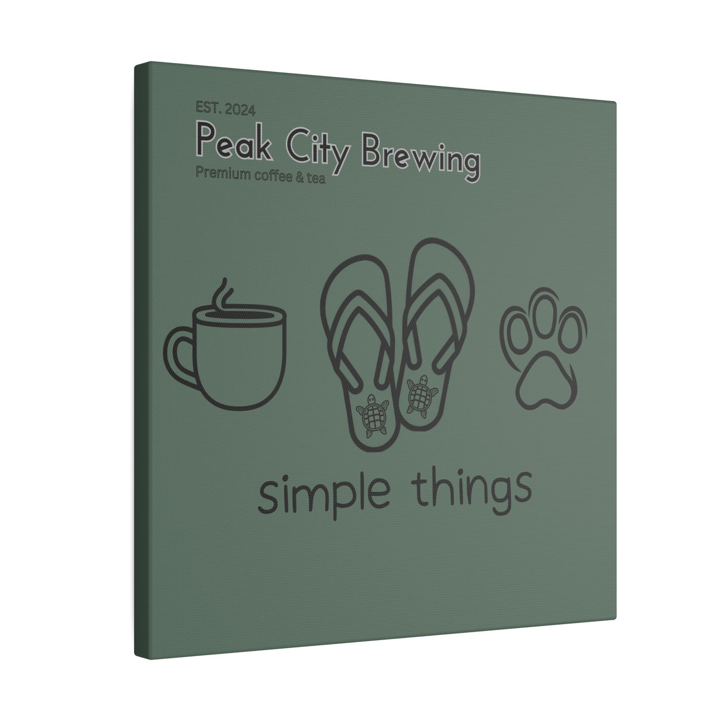 Simple things coffee flip flops and dog paw canvas wall art - faded green