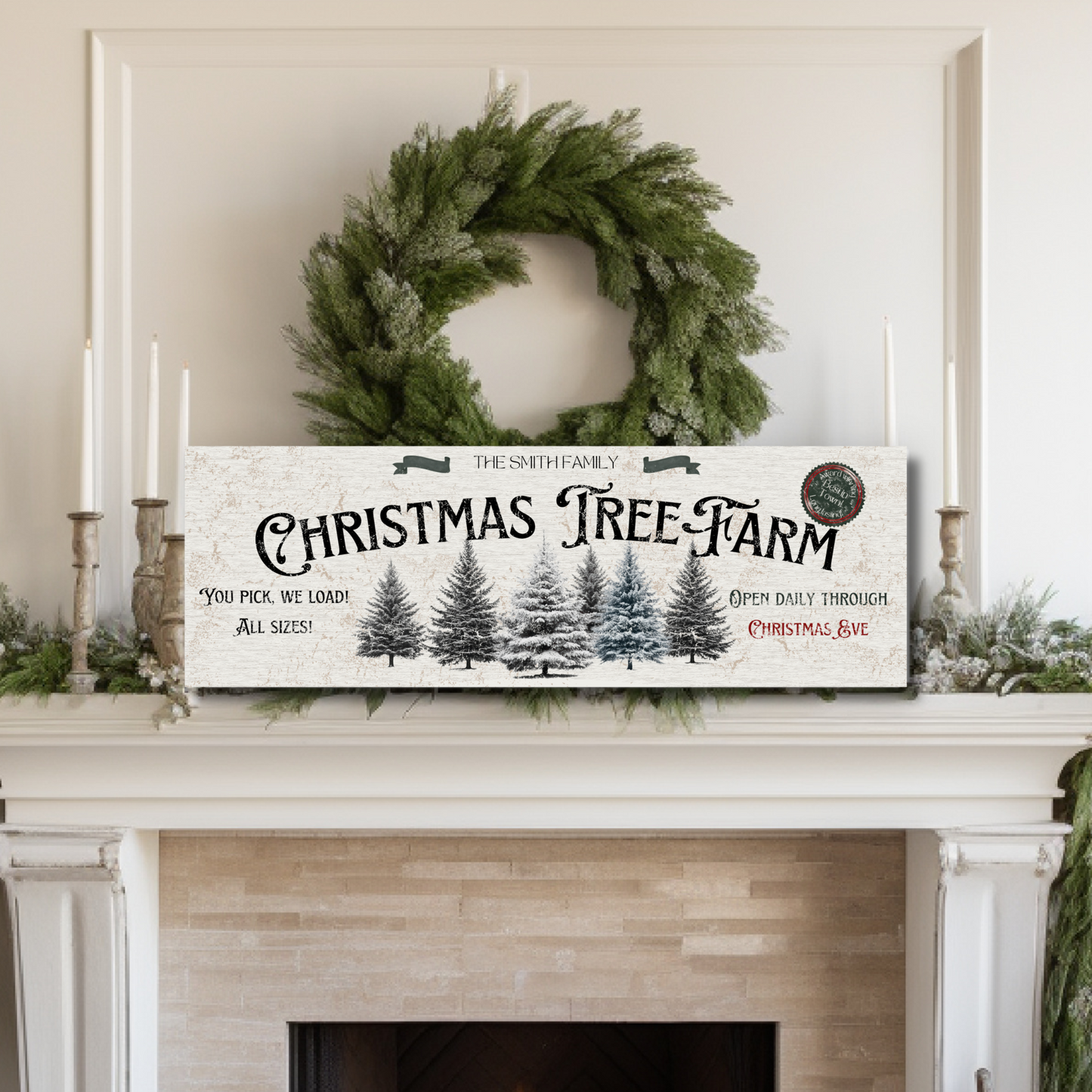 PERSONALIZED Vintage Style Christmas tree farm sign, , Holiday Canvas Rustic Vintage Christmas Wall Decor