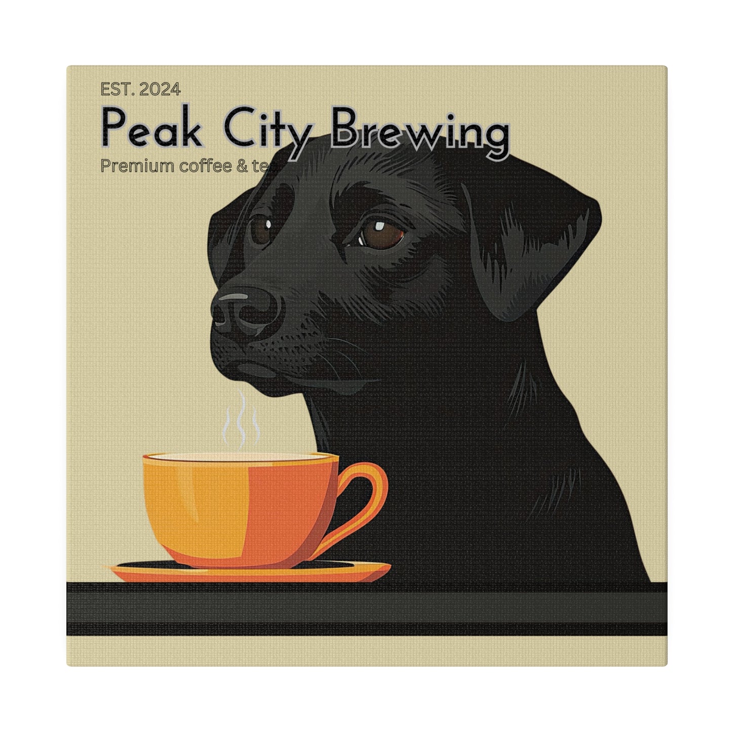 Dog Drinking Latte canvas wall art accent decor | Creme