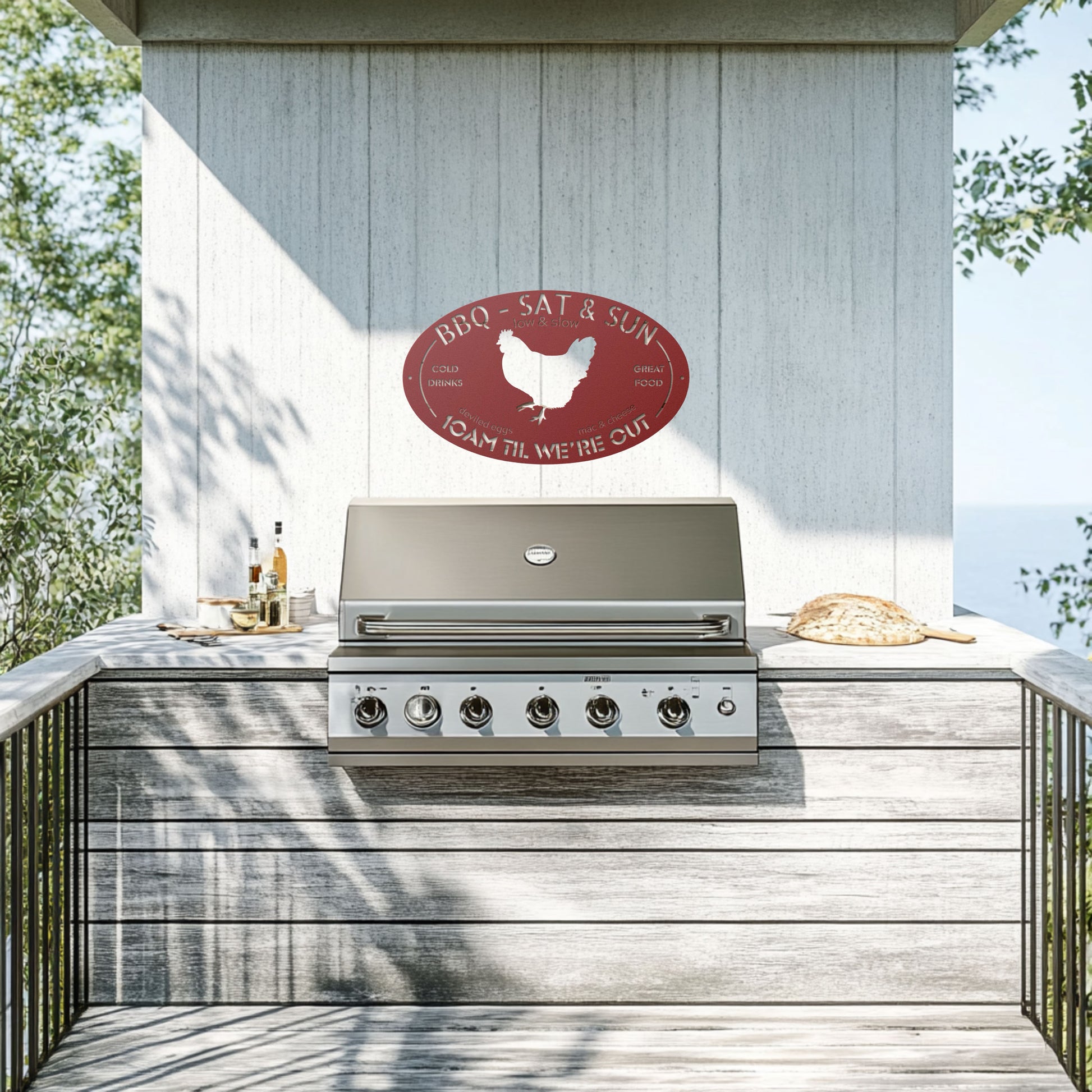 BBQ Chicken Metal Sign Red small