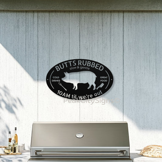 BBQ Pig Butts Rubbed Metal sign