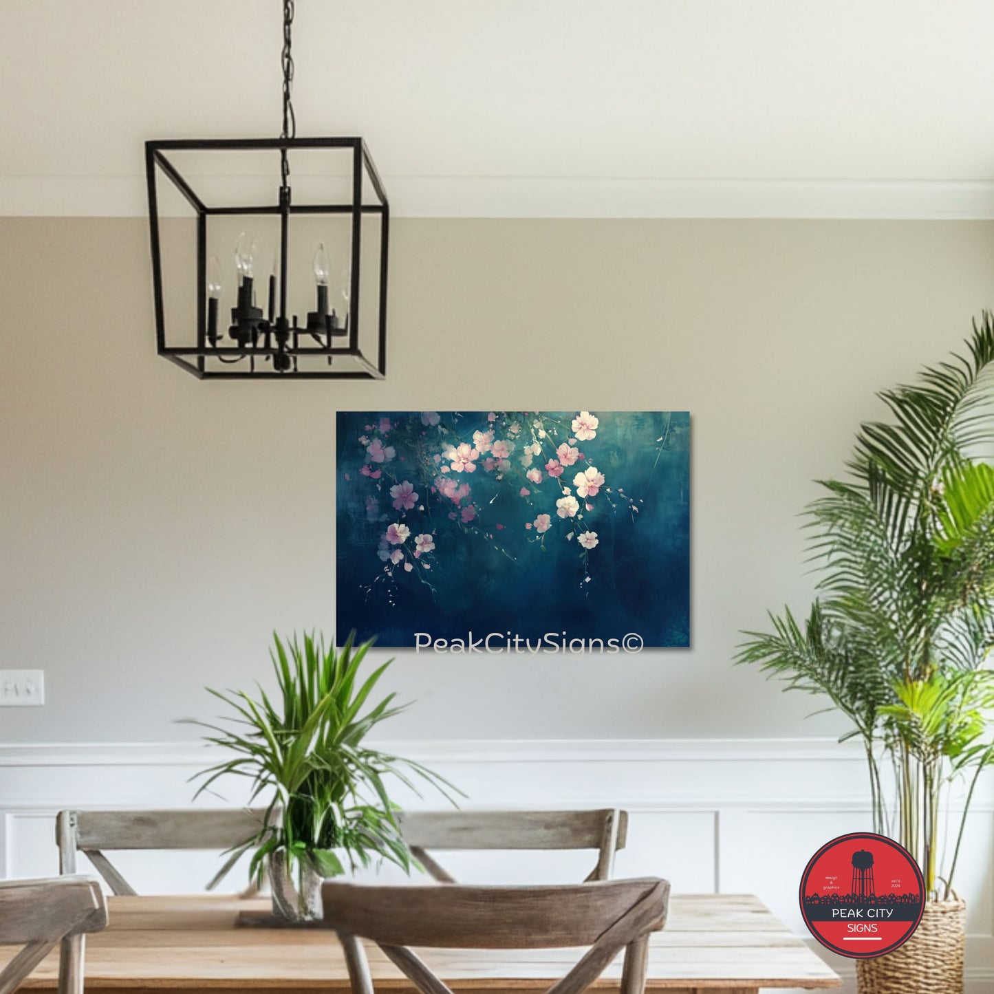 Blossoms in blue abstract canvas wall decor