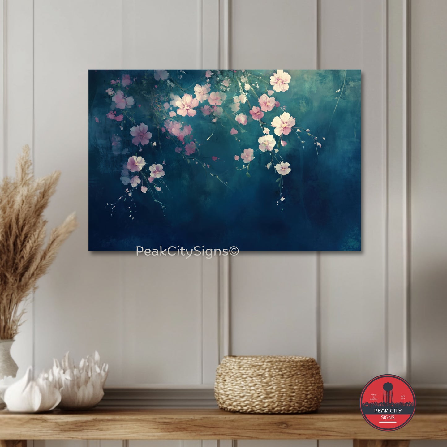 Blossoms in blue abstract canvas wall decor