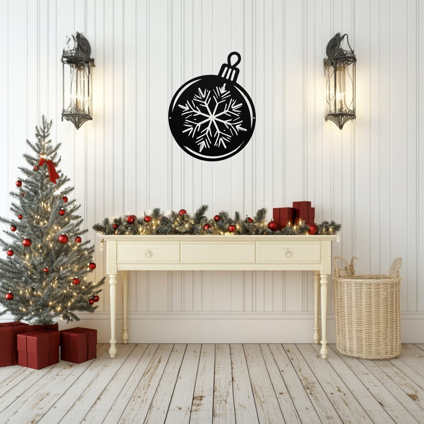 Christmas ornament metal sign snowflake black