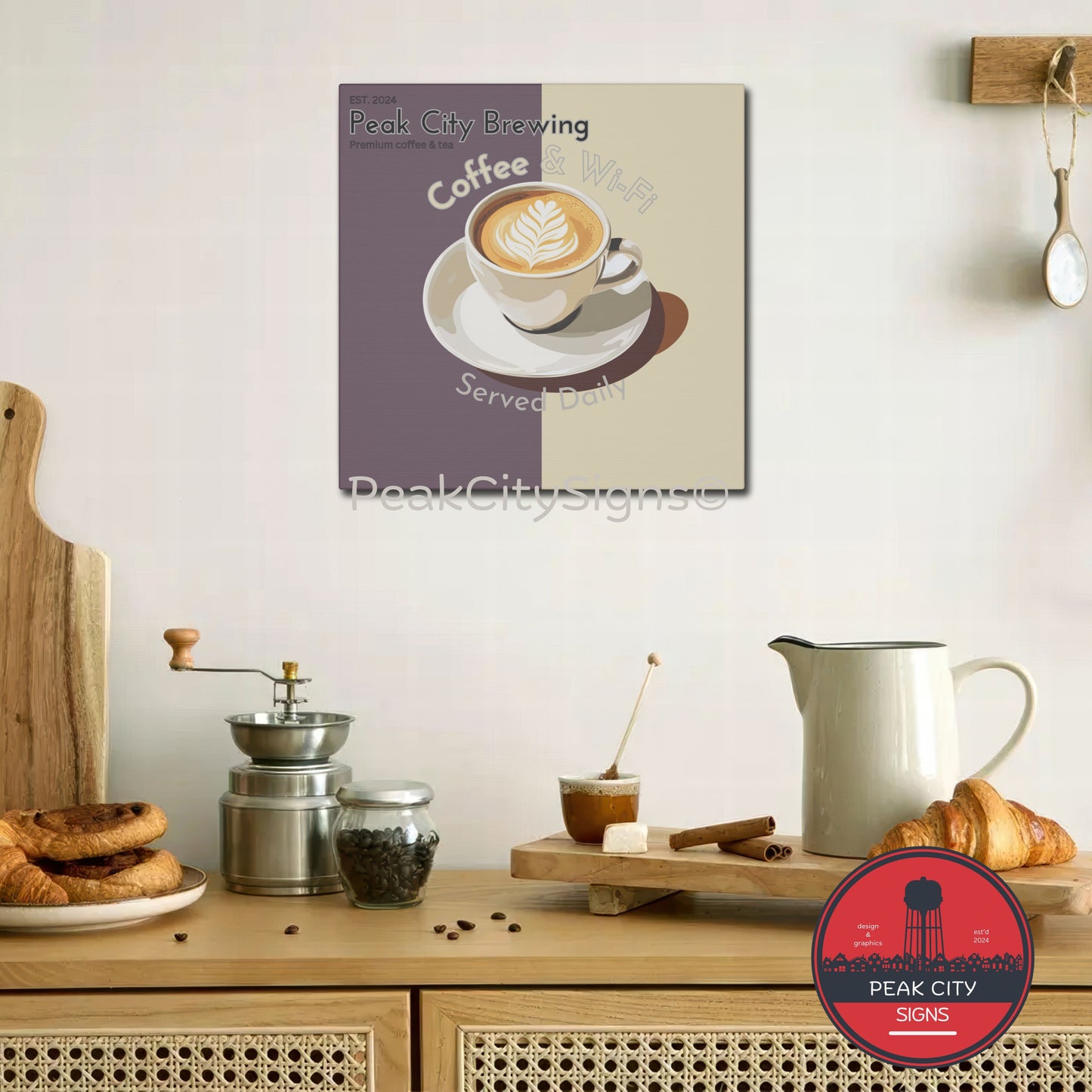 Coffee and Wifi canvas wall art - faded purple