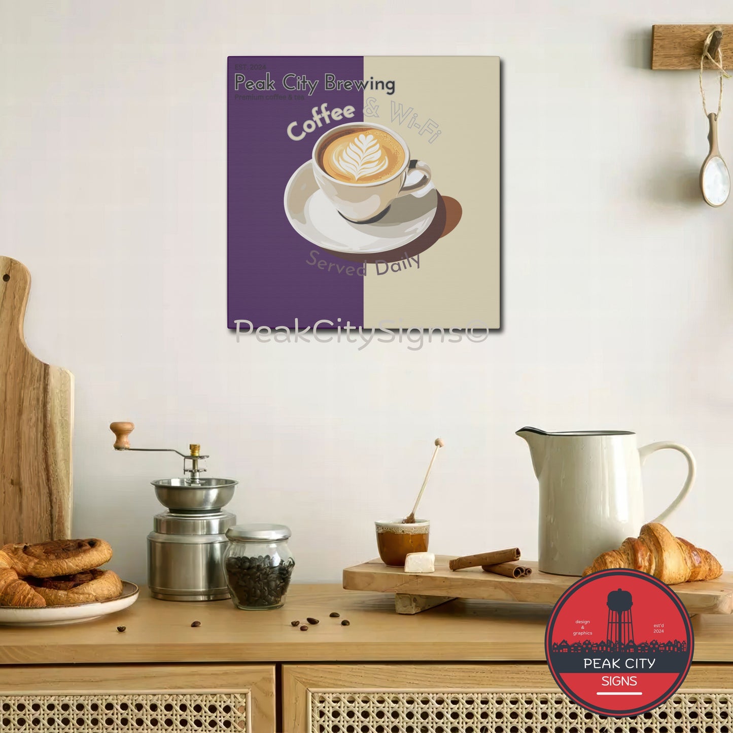 Coffee and Wifi canvas wall art - purple