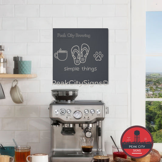 Simple things coffee flip flops and cat paw canvas wall art - faded gray