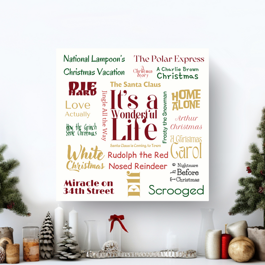 Favorite Christmas Movies canvas wall art , Holiday Canvas Christmas Wall Decor