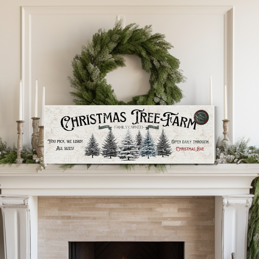 Christmas tree farm sign, Holiday Canvas Rustic Vintage Christmas Wall Decor