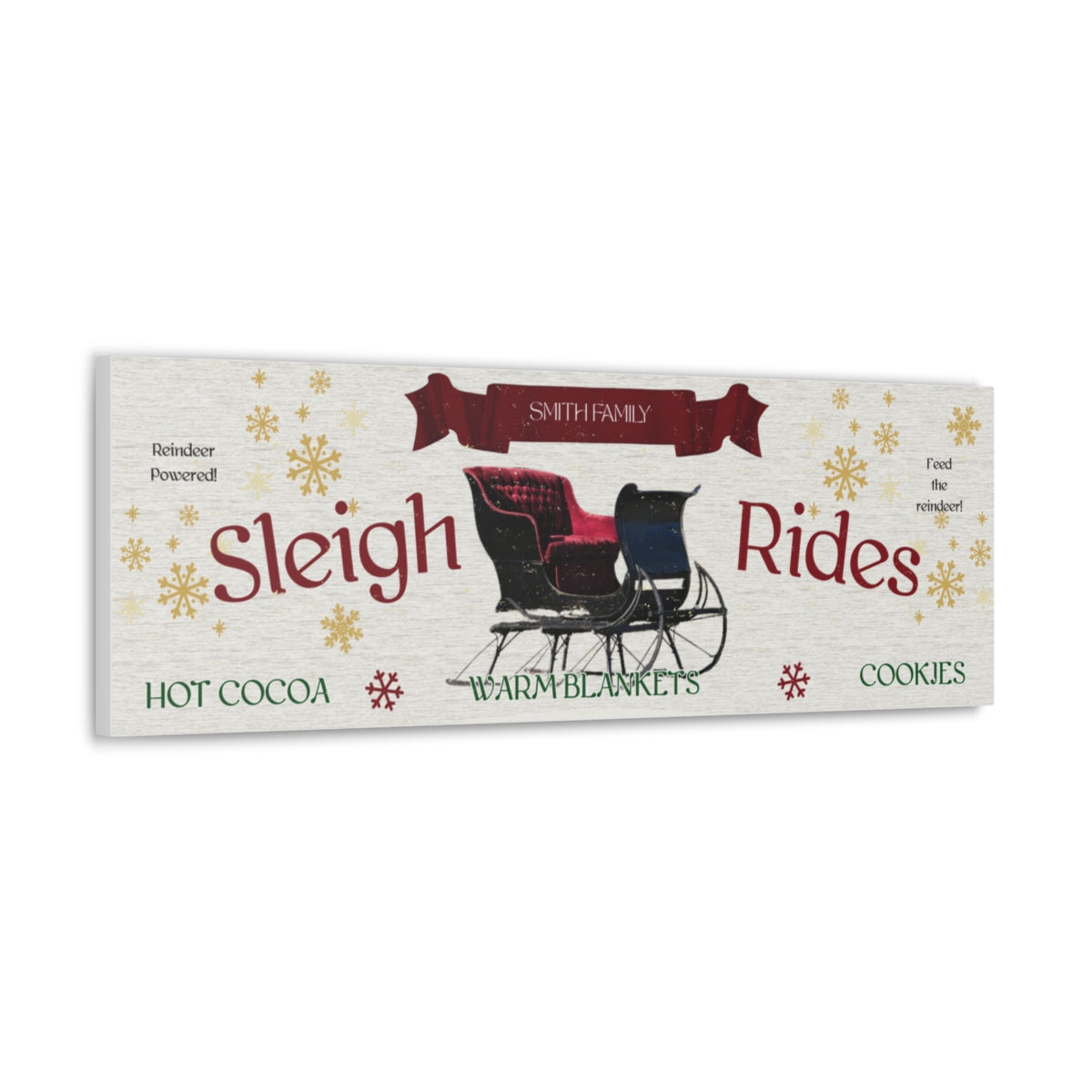 PERSONALIZED Sleigh rides sign, Holiday Canvas Rustic Vintage Christmas Wall Decor