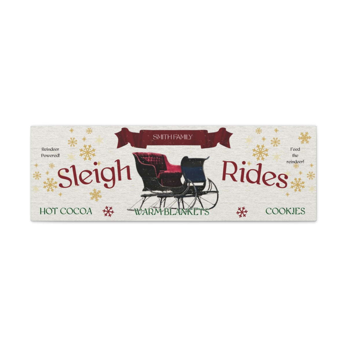 PERSONALIZED Sleigh rides sign, Holiday Canvas Rustic Vintage Christmas Wall Decor